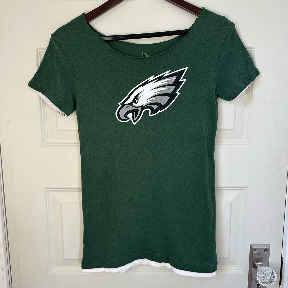 Women's Philadelphia Eagles T-shirt Top Green White Size Large 100% Cotton